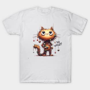 Cat Destroying Christmas Tree Illustration T-Shirt